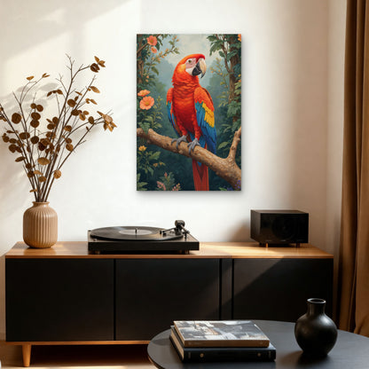 Vibrant Macaw Bird on Branch 40x60cm Metal Print Ready to Hang