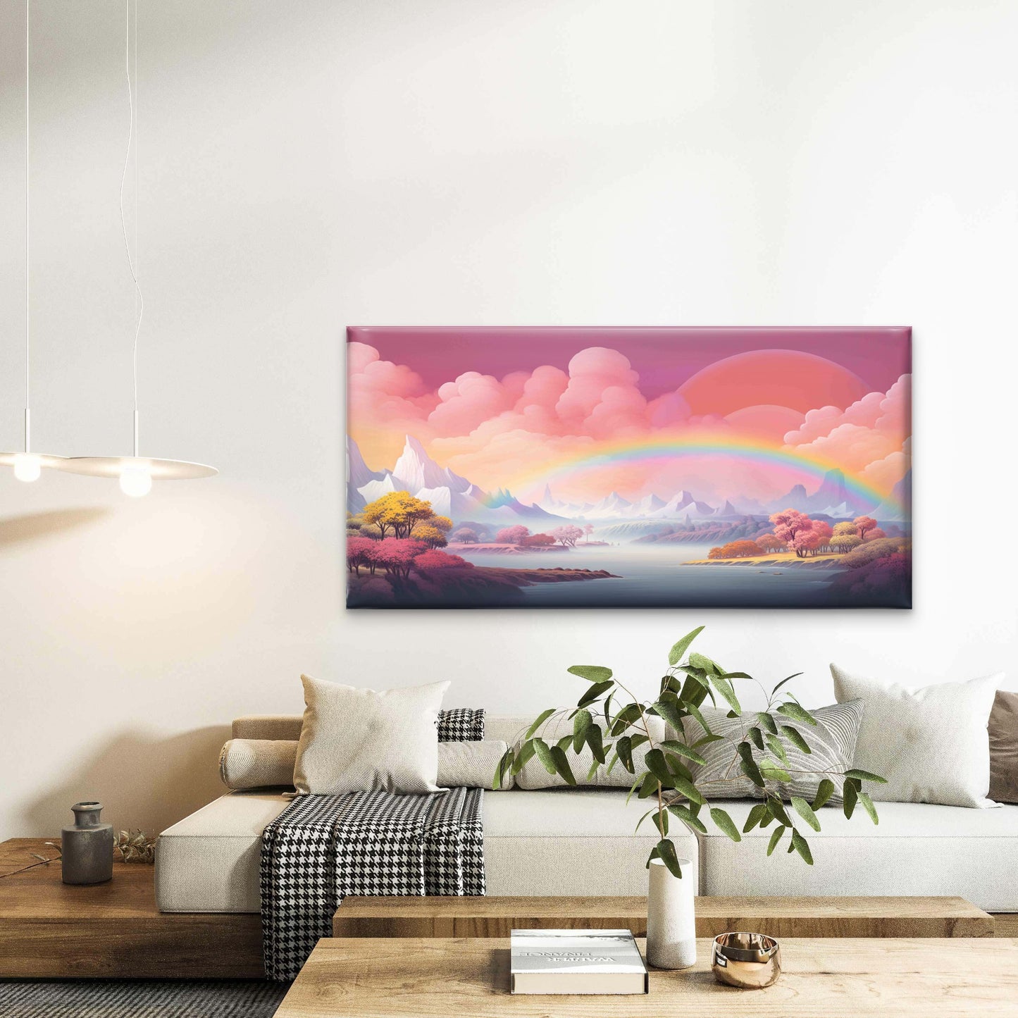 Rainbow Valley Pastel Skies Wall Art Canvas Office Home Room Framed 120x60 cm - Bella Home Decor