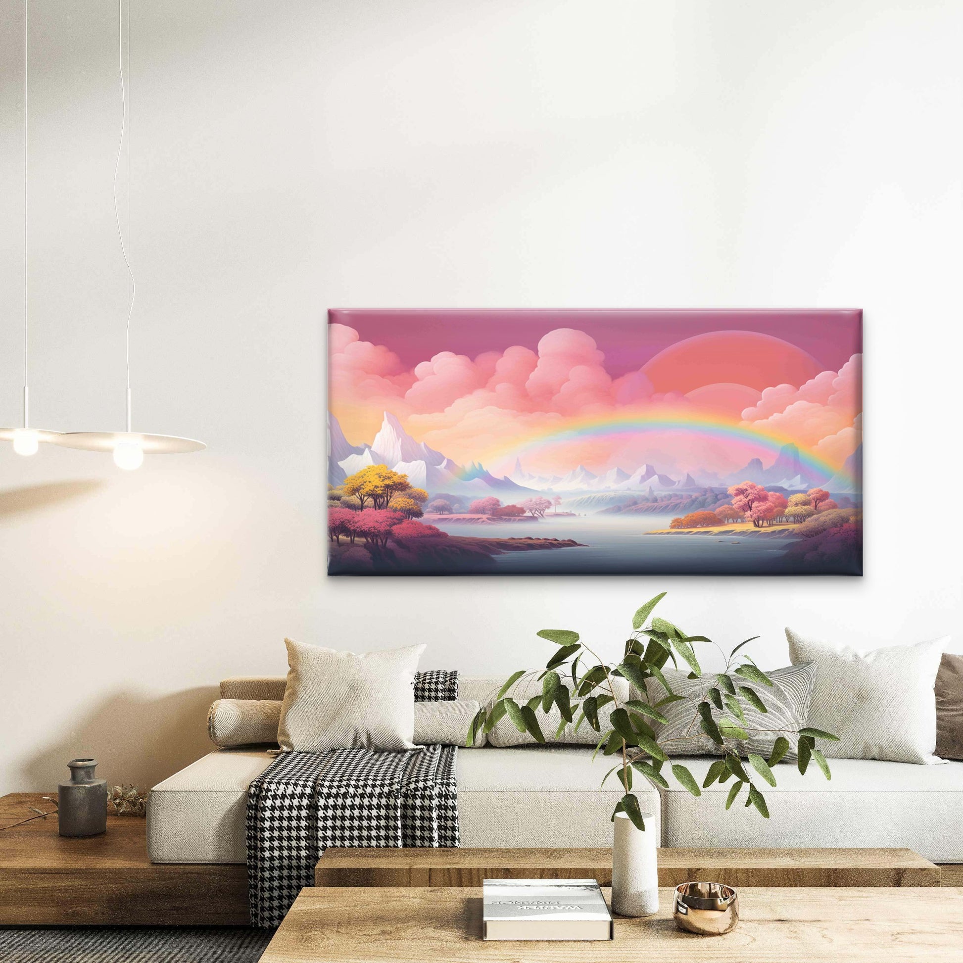 Rainbow Valley Pastel Skies Wall Art Canvas Office Home Room Framed 120x60 cm - Bella Home Decor