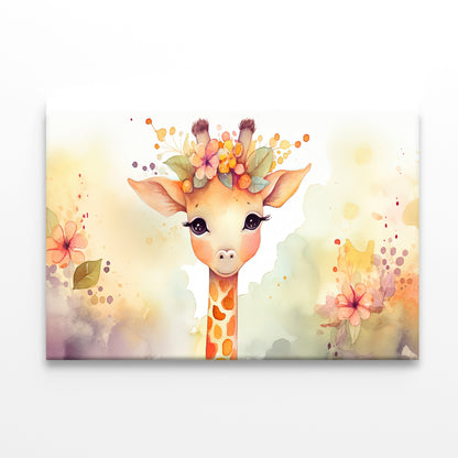 Baby Giraffe in Flower Blossom Garden Print 100% Australian Made - Bella Home Decor