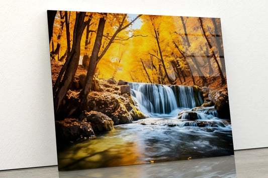 Beautiful Autumn Landscape with Yellow Trees and Water Acrylic Glass Print Tempered Glass Wall Art 100% Made in Australia Ready to Hang