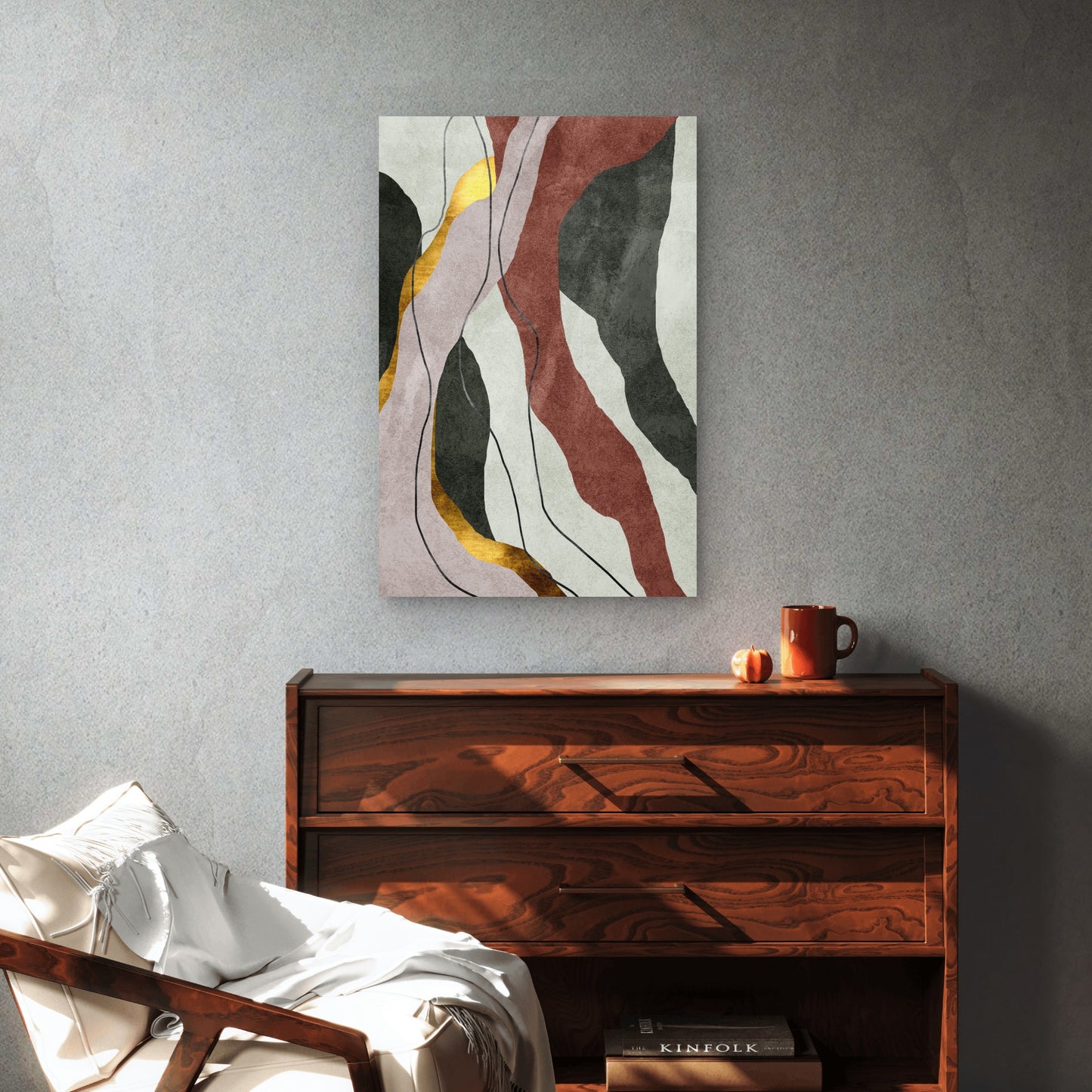 Abstract Flowing Gold Shapes Texture 60x90cm Metal Print Ready to Hang - Bella Home Decor