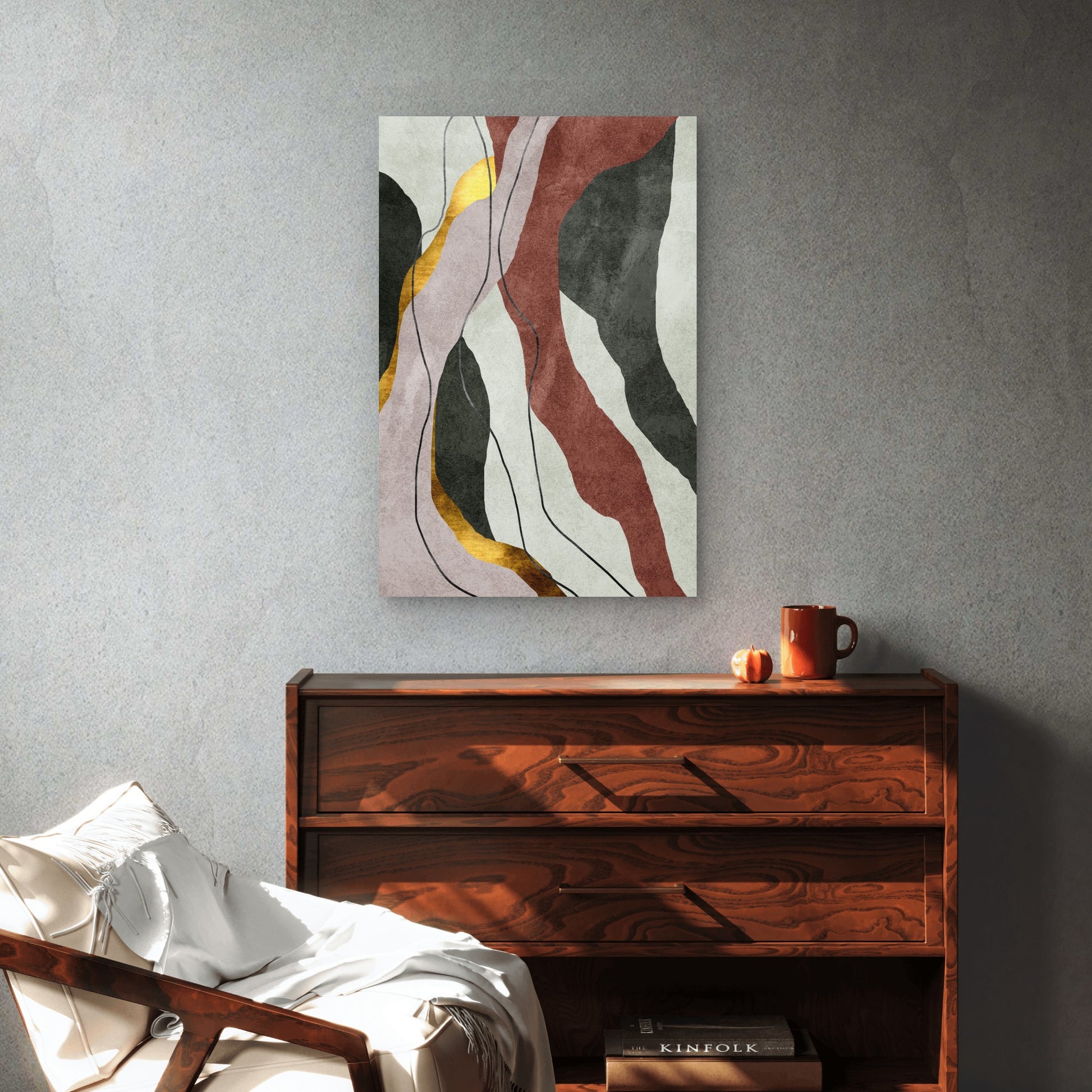 Abstract Flowing Gold Shapes Texture 60x90cm Metal Print Ready to Hang - Bella Home Decor