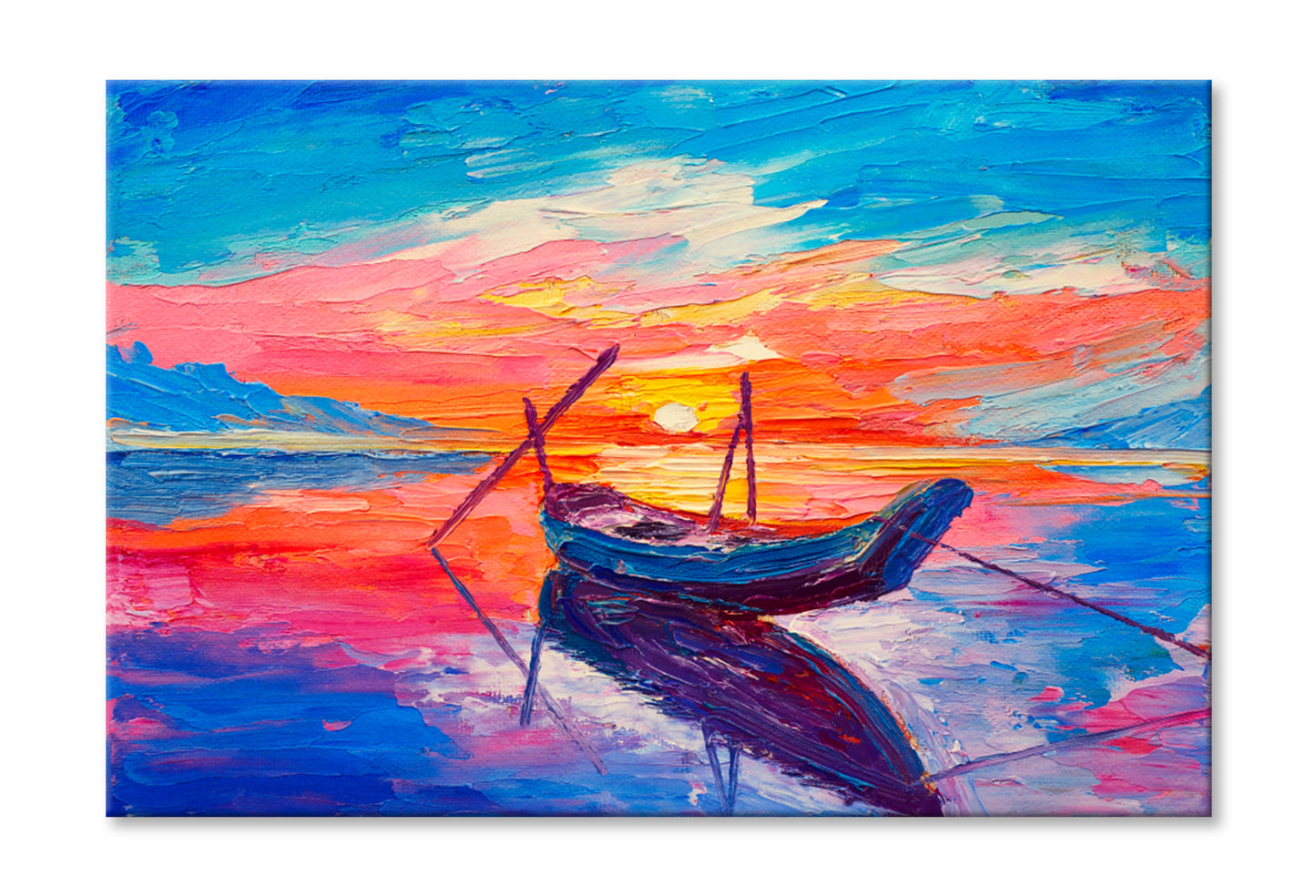 Fishing Boats On Sea Oil Painting Limited Edition High Quality Print Stretched Canvas None