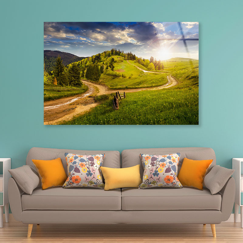 Cross Road on Hillside Acrylic Glass Print Tempered Glass Wall Art 100% Made in Australia Ready to Hang