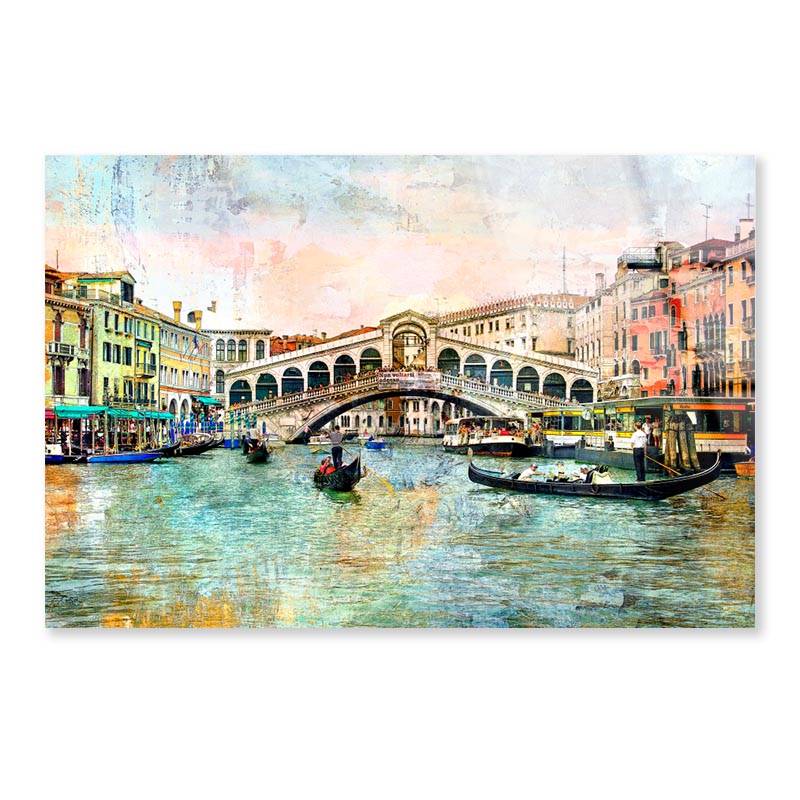 Rialto Bridge - Venetian Picture - Artwork in Painting Style Acrylic Glass Print Tempered Glass Wall Art 100% Made in Australia Ready to Hang