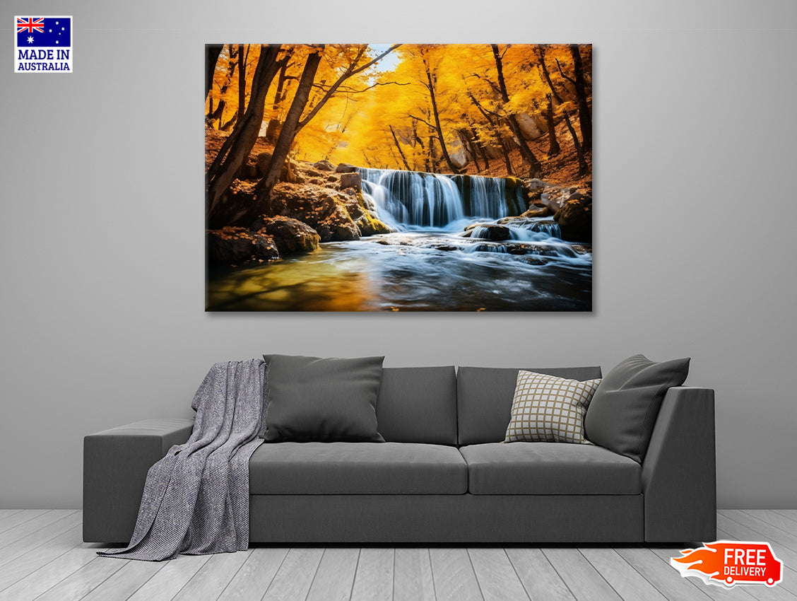 Beautiful Autumn Landscape with Yellow Trees and Water Print 100% Australian Made