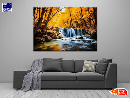 Beautiful Autumn Landscape with Yellow Trees and Water Print 100% Australian Made