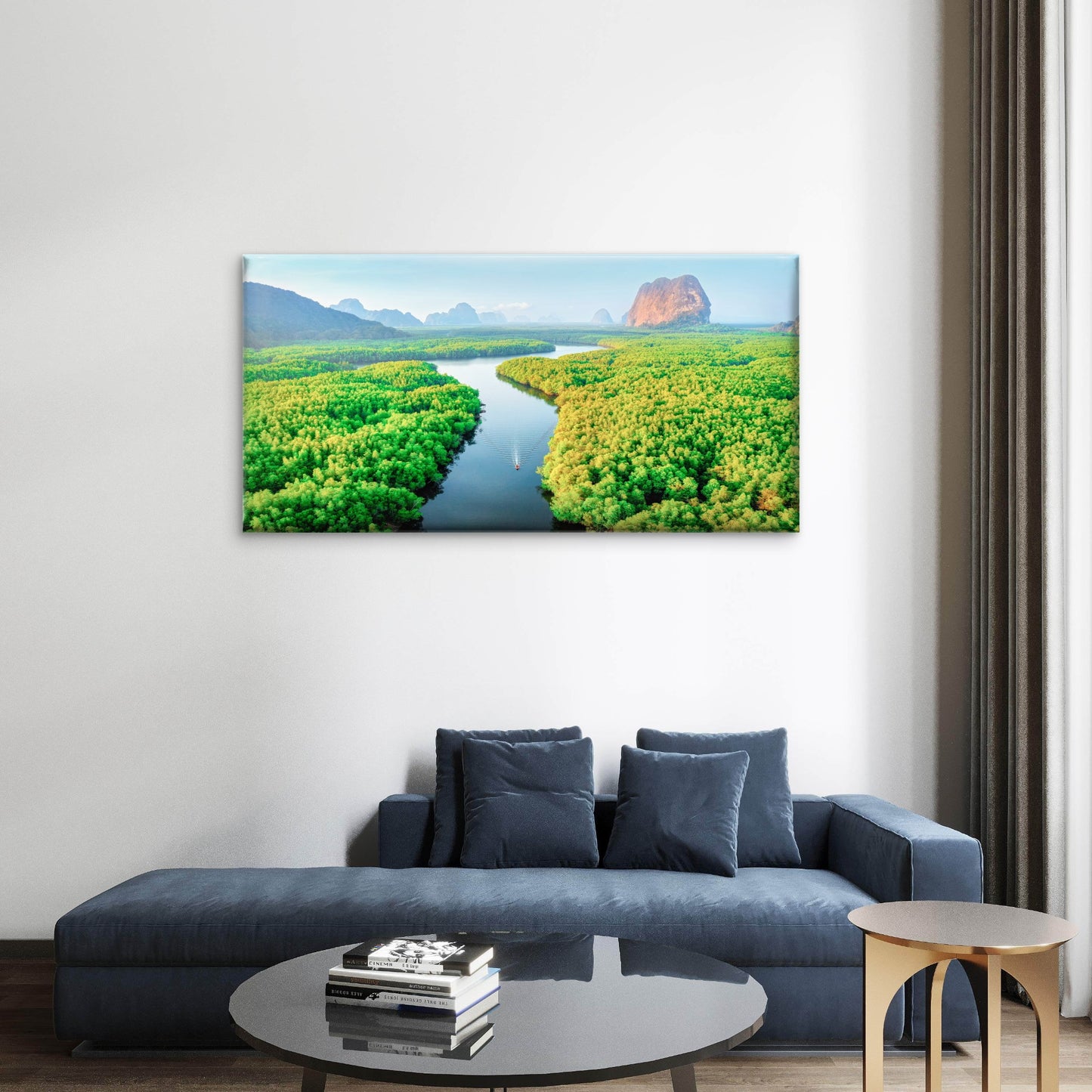 Phang Nga Bay With Mountains Sunrise Thailand Wall Art Canvas Office Home Room Framed 120x60cm