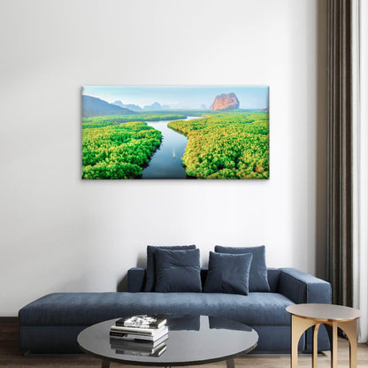 Phang Nga Bay With Mountains Sunrise Thailand Wall Art Canvas Office Home Room Framed 120x60cm
