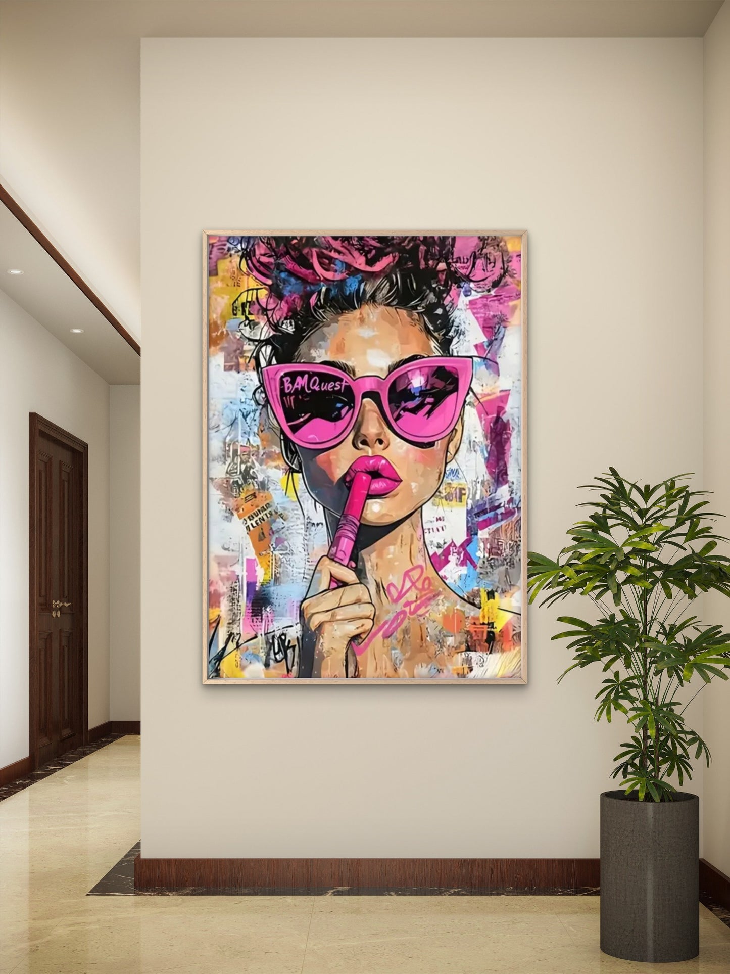 Stylish Girl wearing Pink Glasses with a Lipstick Fashion Home Decor Premium Quality Poster Print Choose Your Sizes