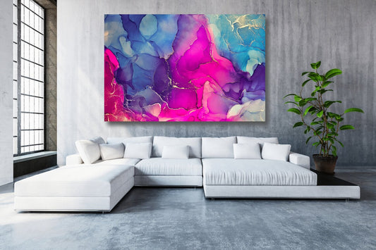 Pink & Blue Abstract Art Acrylic Glass Print Tempered Glass Wall Art 100% Made in Australia Ready to Hang