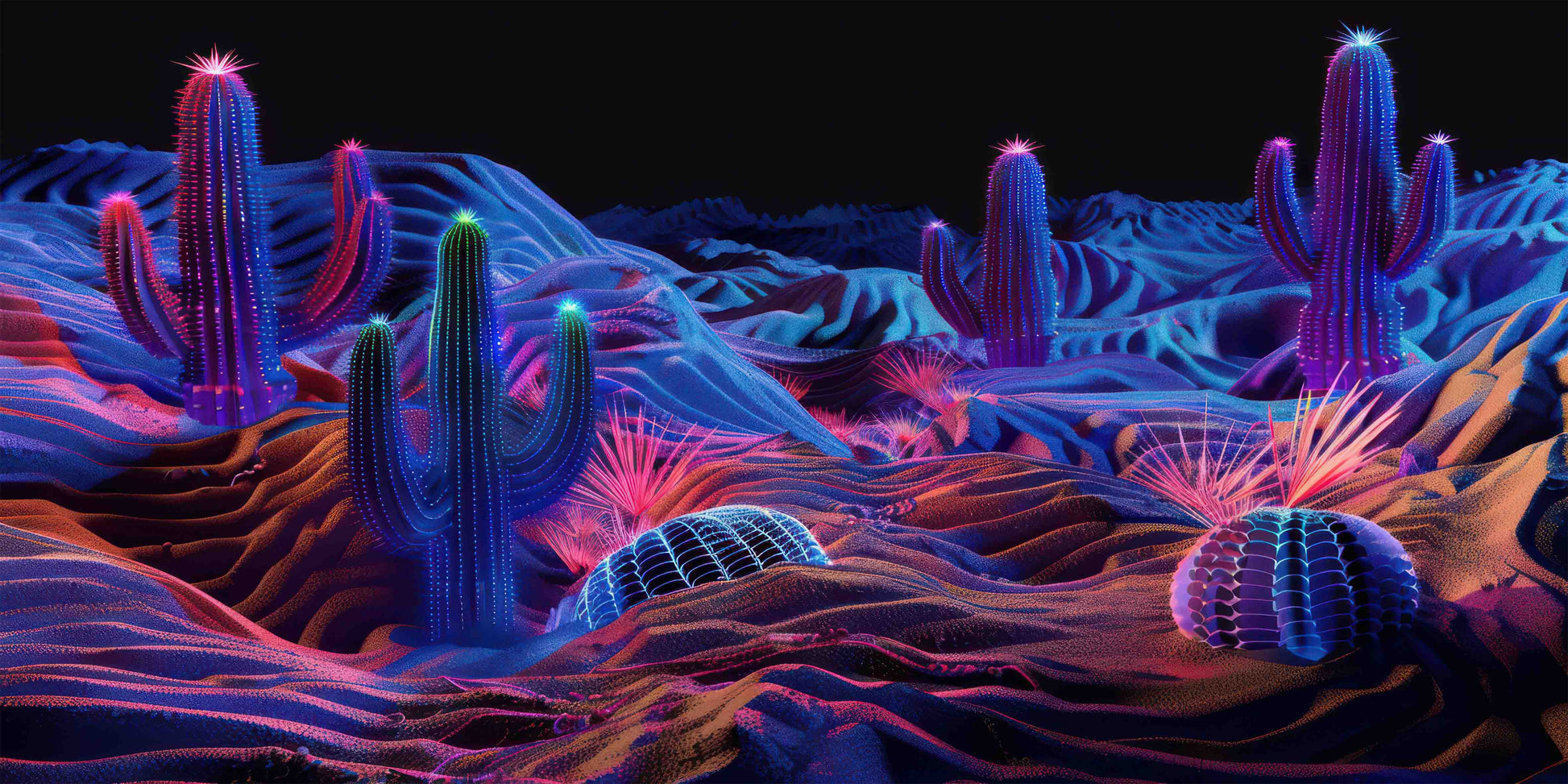 Neon Synthwave Desert Cactus Wall Art Canvas Office Home Room Framed 120x60 cm - Bella Home Decor
