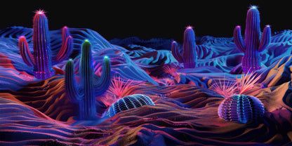 Neon Synthwave Desert Cactus Wall Art Canvas Office Home Room Framed 120x60 cm - Bella Home Decor