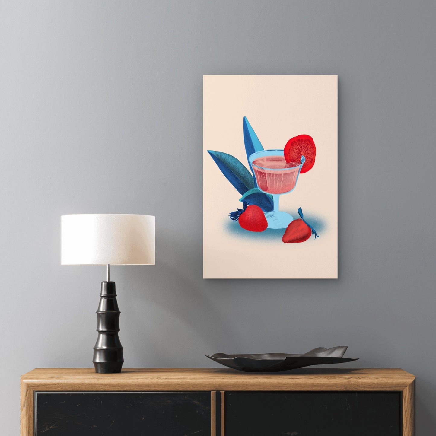 Strawberry Cocktail Drink 60x90cm Metal Print Ready to Hang - Bella Home Decor