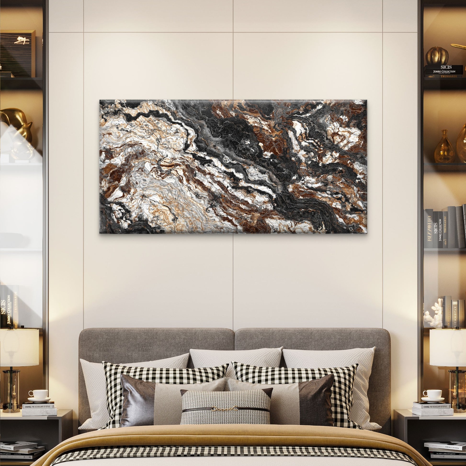 Black & Gold Liquid Granite Texture Wall Art Canvas Office Home Room Framed 120x60cm - Bella Home Decor