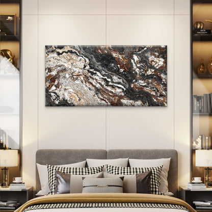 Black & Gold Liquid Granite Texture Wall Art Canvas Office Home Room Framed 120x60cm - Bella Home Decor