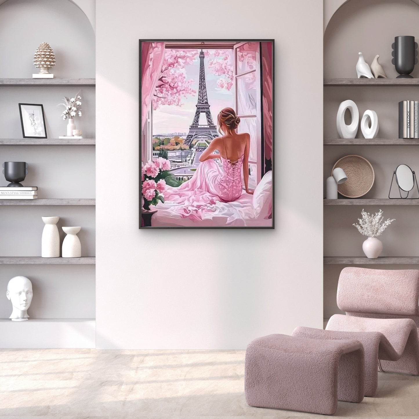 Minimalist Stylish Woman Paris Eiffel Tower Painting Fashion Home Decor Premium Quality Poster Print Choose Your Sizes