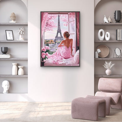 Minimalist Stylish Woman Paris Eiffel Tower Painting Fashion Home Decor Premium Quality Poster Print Choose Your Sizes