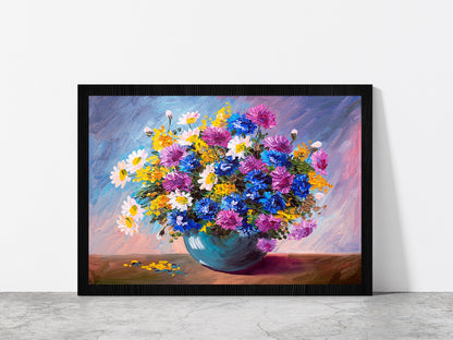 Bouquet Of Wildflowers Glass Framed Wall Art, Ready to Hang Quality Print Without White Border Black