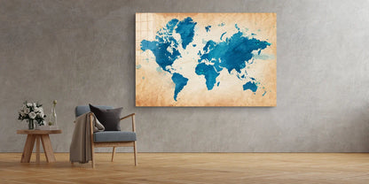 Blue World Map Vector UV Direct Aluminum Print Australian Made Quality