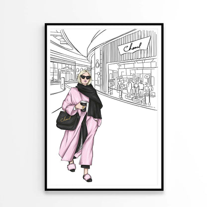 Black and White Fashion Store with Pink Girl Design Home Decor Premium Quality Poster Print Choose Your Sizes