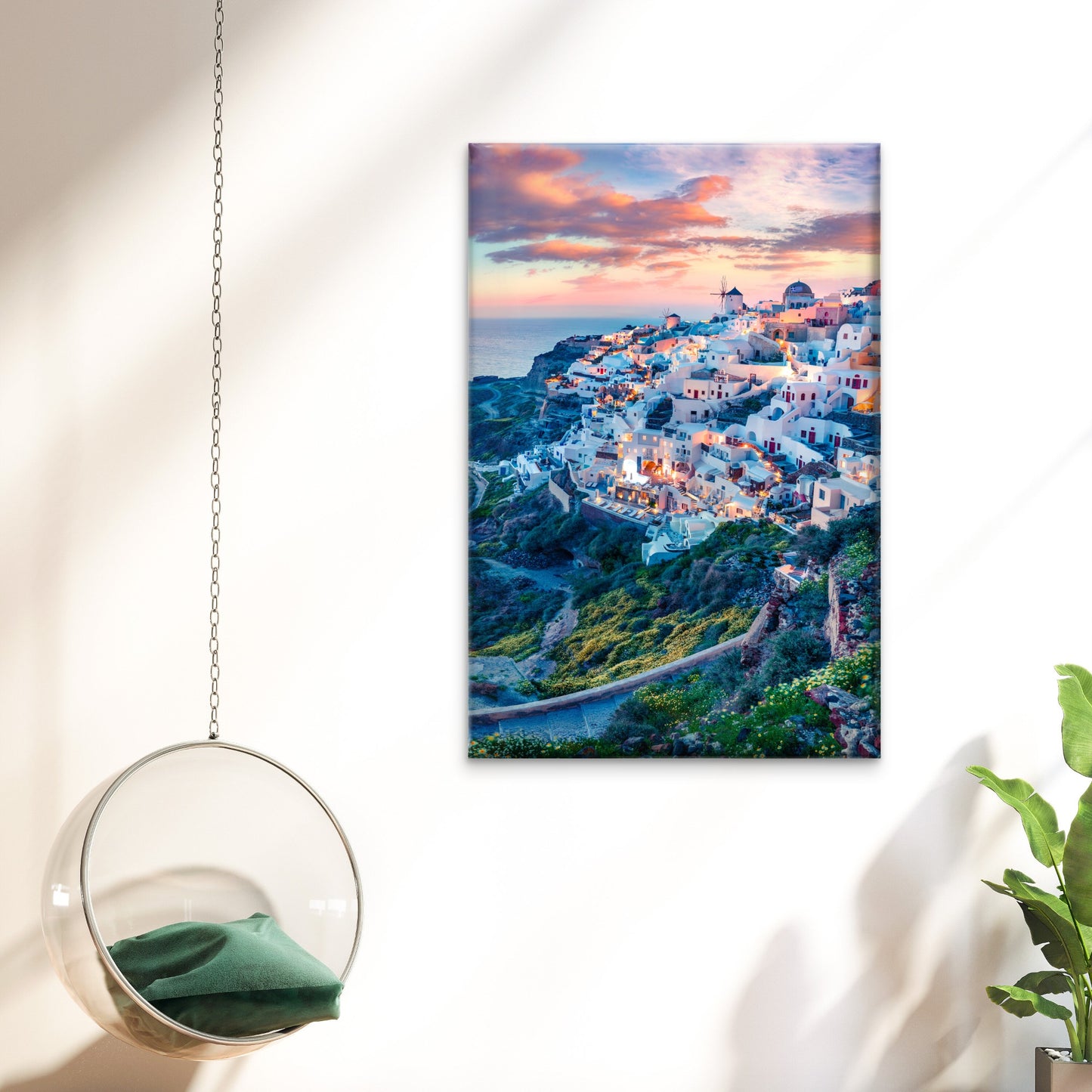 Oia Village Evening Lights Santorini Aegean Sea Wall Art Decor 100% Australian Made - Bella Home Decor