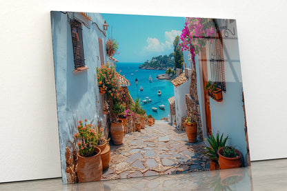 Stone Path with Potted Plants in Spain Acrylic Glass Print Tempered Glass Wall Art 100% Made in Australia Ready to Hang - Bella Home Decor