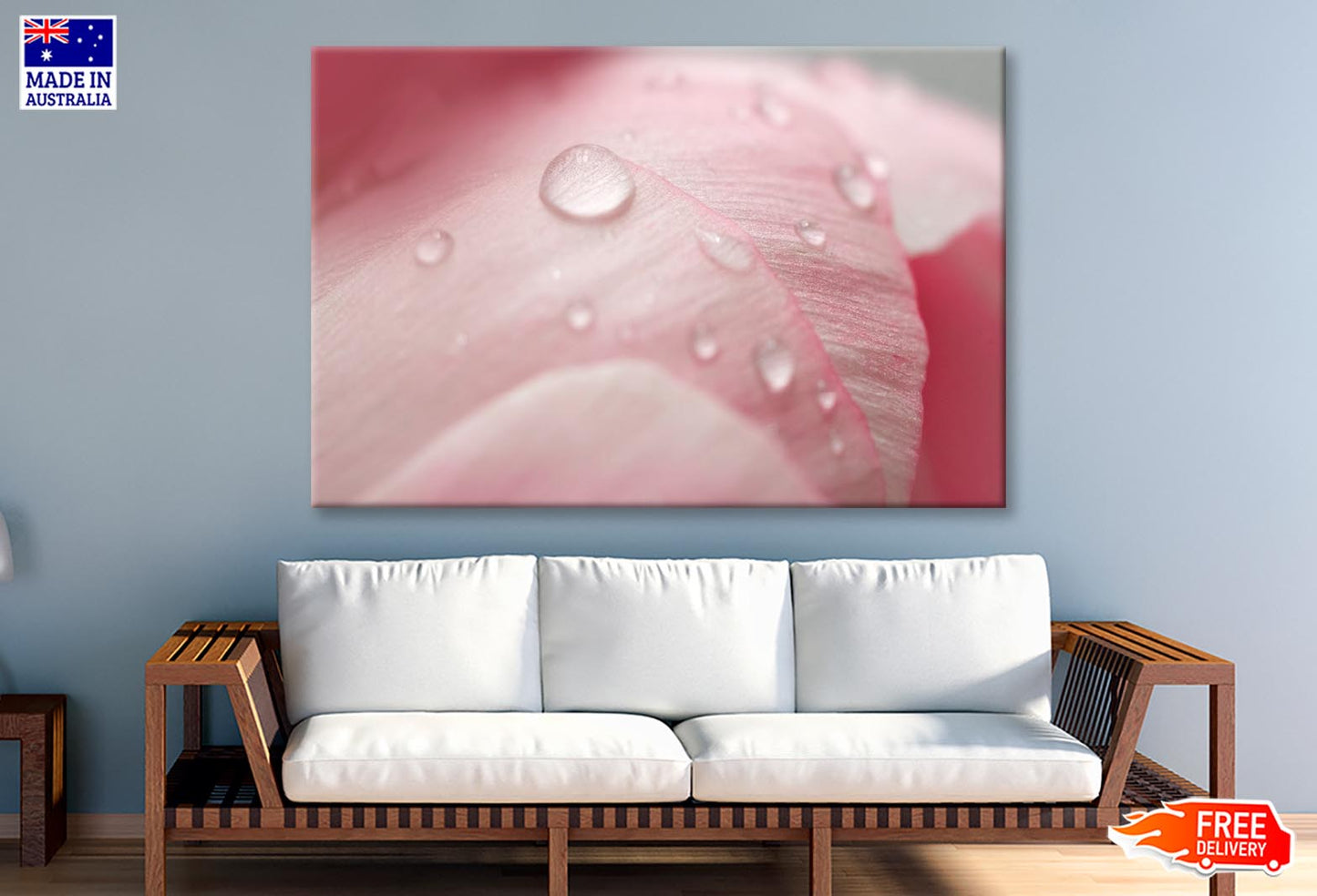 Pink Flower With Water Drops Wall Art Decor 100% Australian Made