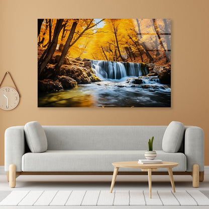 Beautiful Autumn Landscape with Yellow Trees and Water Acrylic Glass Print Tempered Glass Wall Art 100% Made in Australia Ready to Hang
