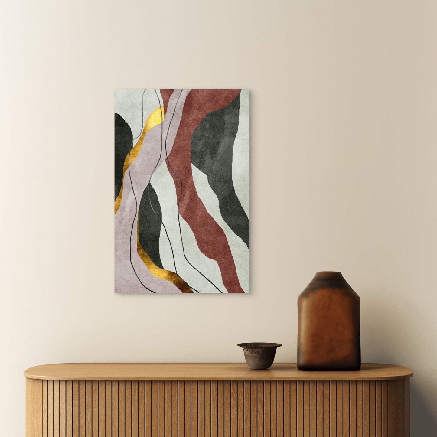 Abstract Flowing Gold Shapes Texture 40x60cm Metal Print Ready to Hang - Bella Home Decor