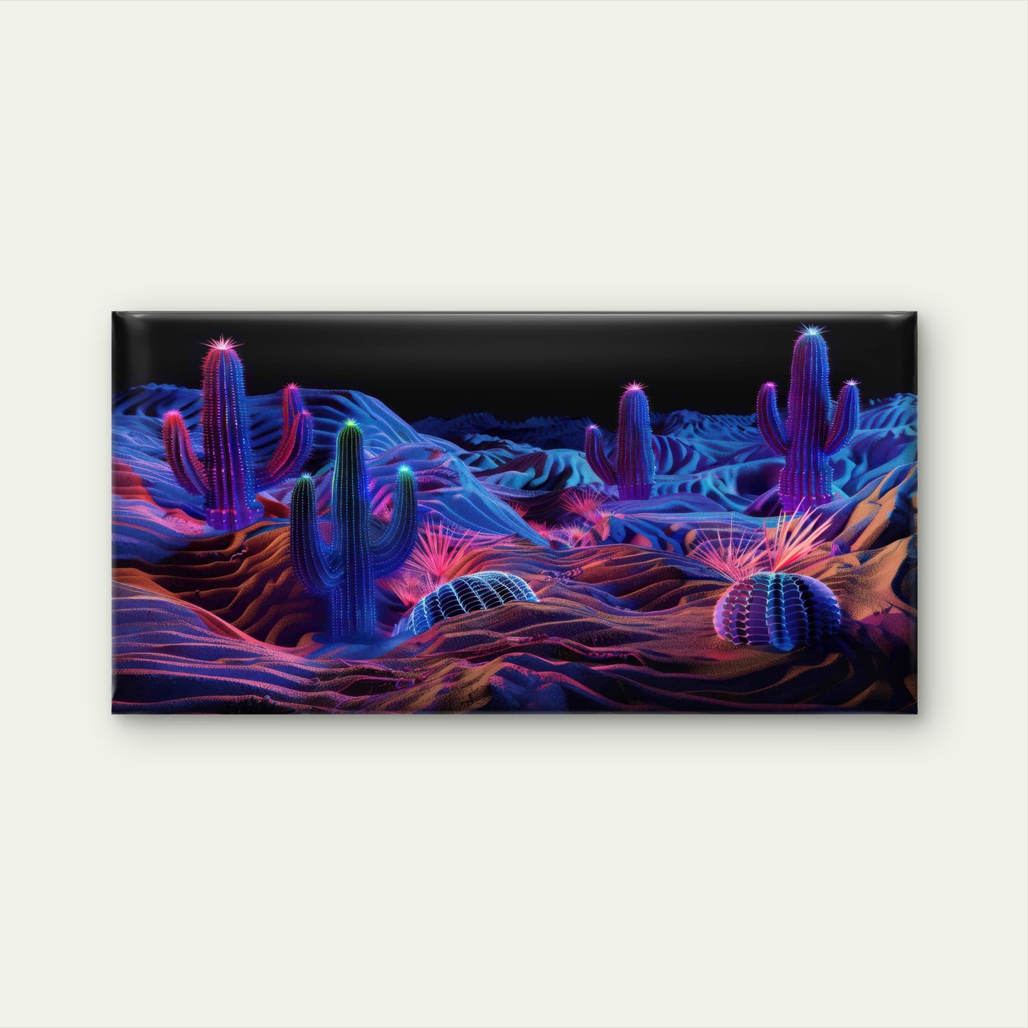 Neon Synthwave Desert Cactus Wall Art Canvas Office Home Room Framed 120x60 cm - Bella Home Decor