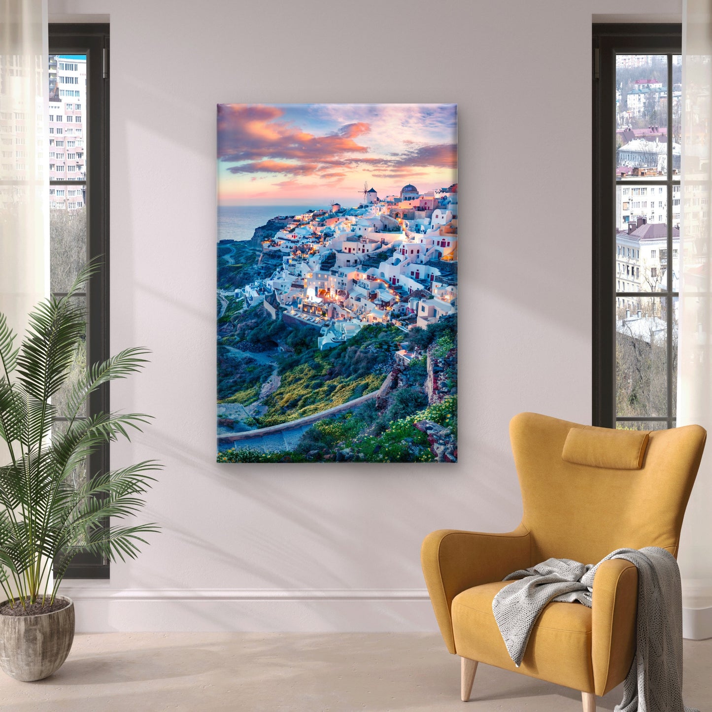Oia Village Evening Lights Santorini Aegean Sea Wall Art Decor 100% Australian Made - Bella Home Decor