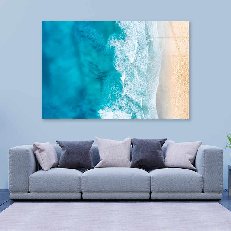 Beach And Waves from Top View  Acrylic Glass Print Tempered Glass Wall Art 100% Made in Australia Ready to Hang