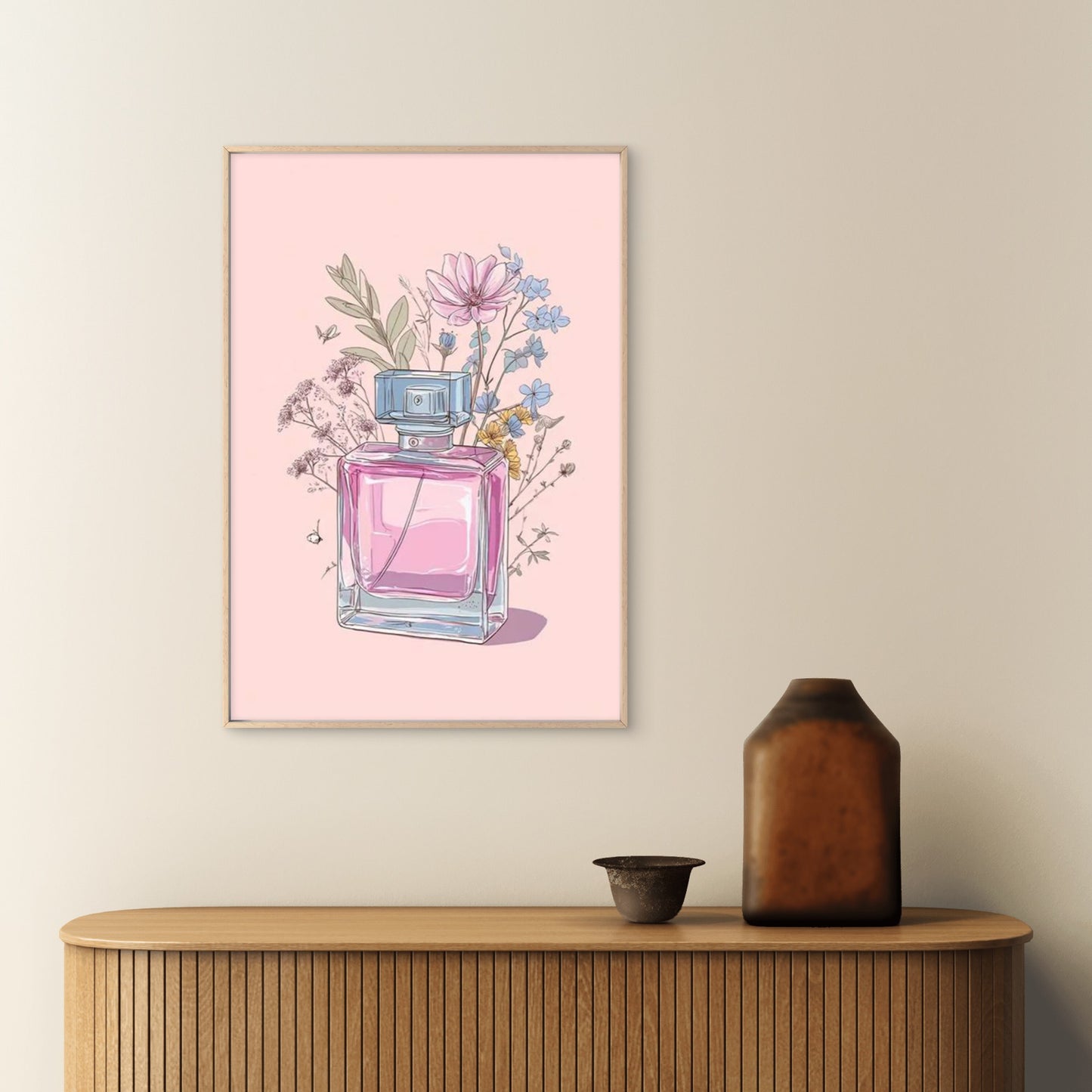 Manga-Style Perfume Light Pink Botanical Bottle Fashion Home Decor Premium Quality Poster Print Choose Your Sizes - Bella Home Decor