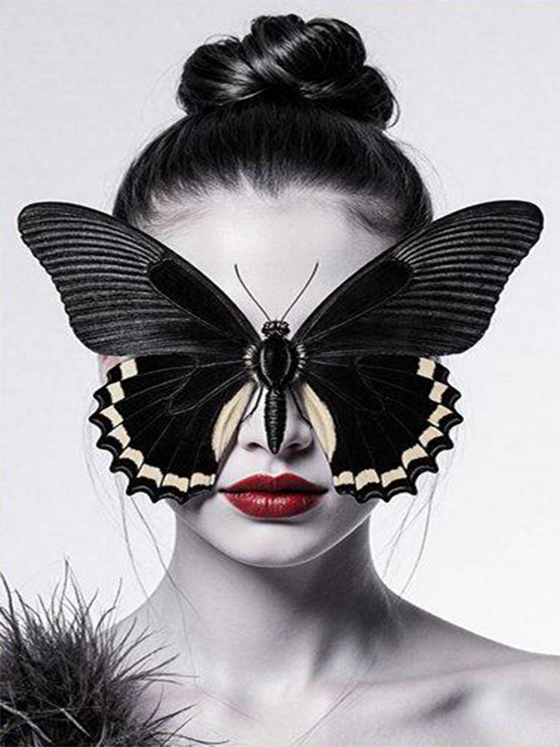 Black Butterfly Covering Face Red Lips Fashion Home Decor Premium Quality Poster Print Choose Your Sizes - Bella Home Decor