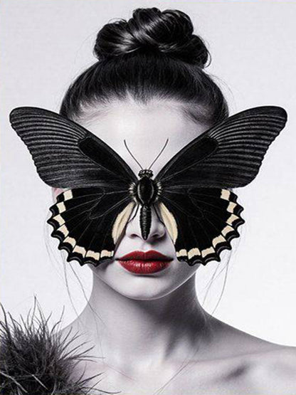 Black Butterfly Covering Face Red Lips Fashion Home Decor Premium Quality Poster Print Choose Your Sizes - Bella Home Decor