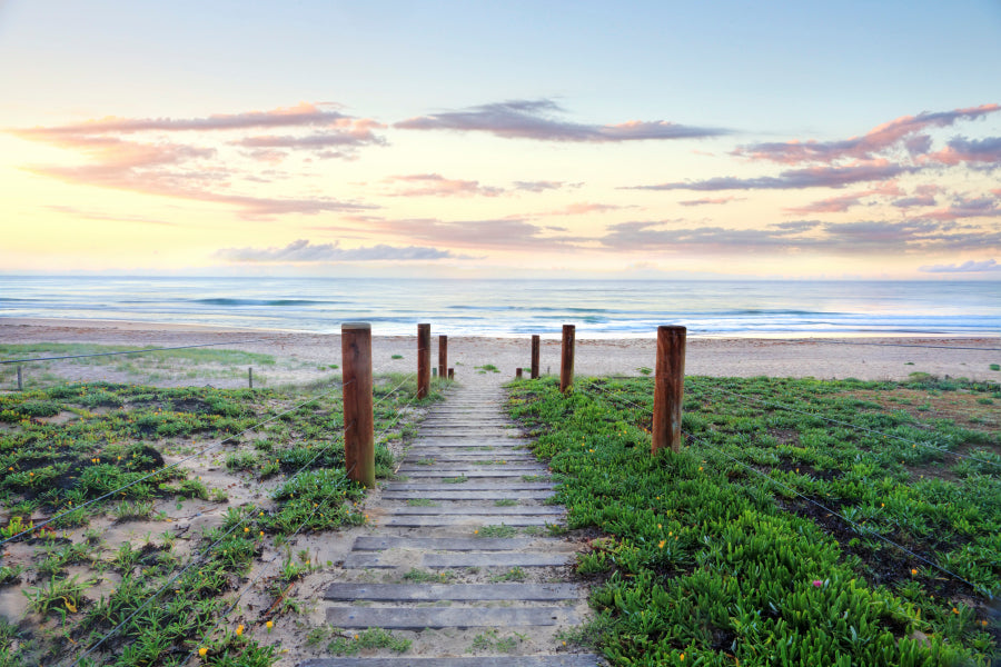 Pretty Sunrise and Narrow Path Leading Down to A Glorious Beach Acrylic Glass Print Tempered Glass Wall Art 100% Made in Australia Ready to Hang - Bella Home Decor