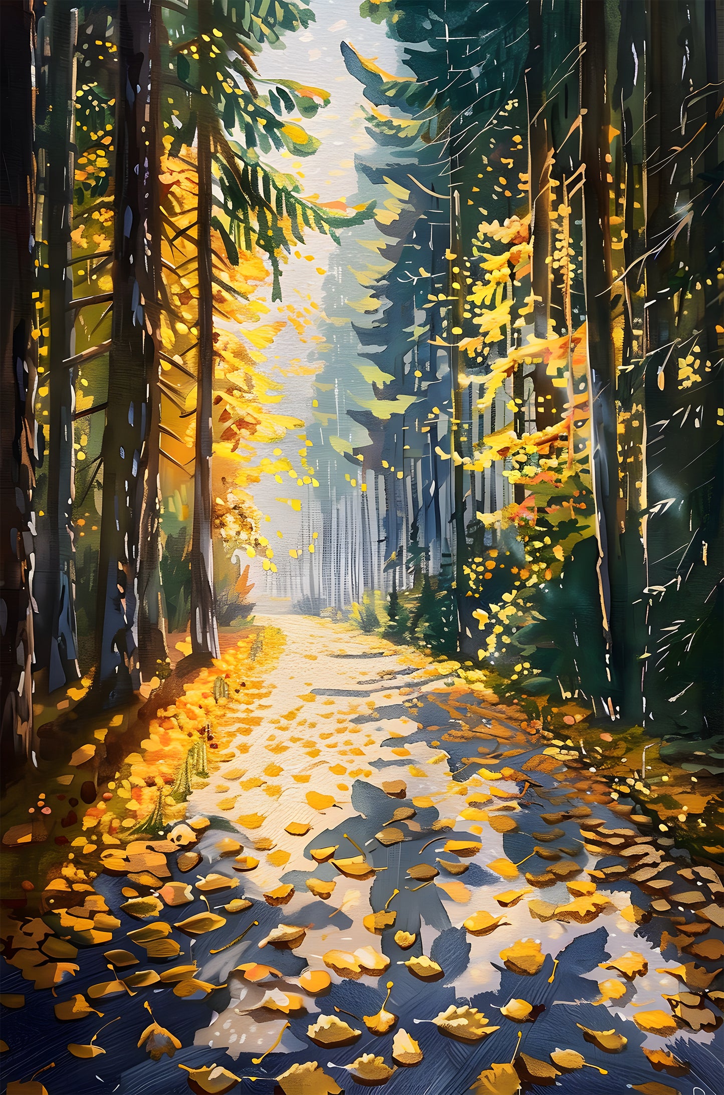 Golden Autumn Forest Woods Path 40x60cm Metal Print Ready to Hang