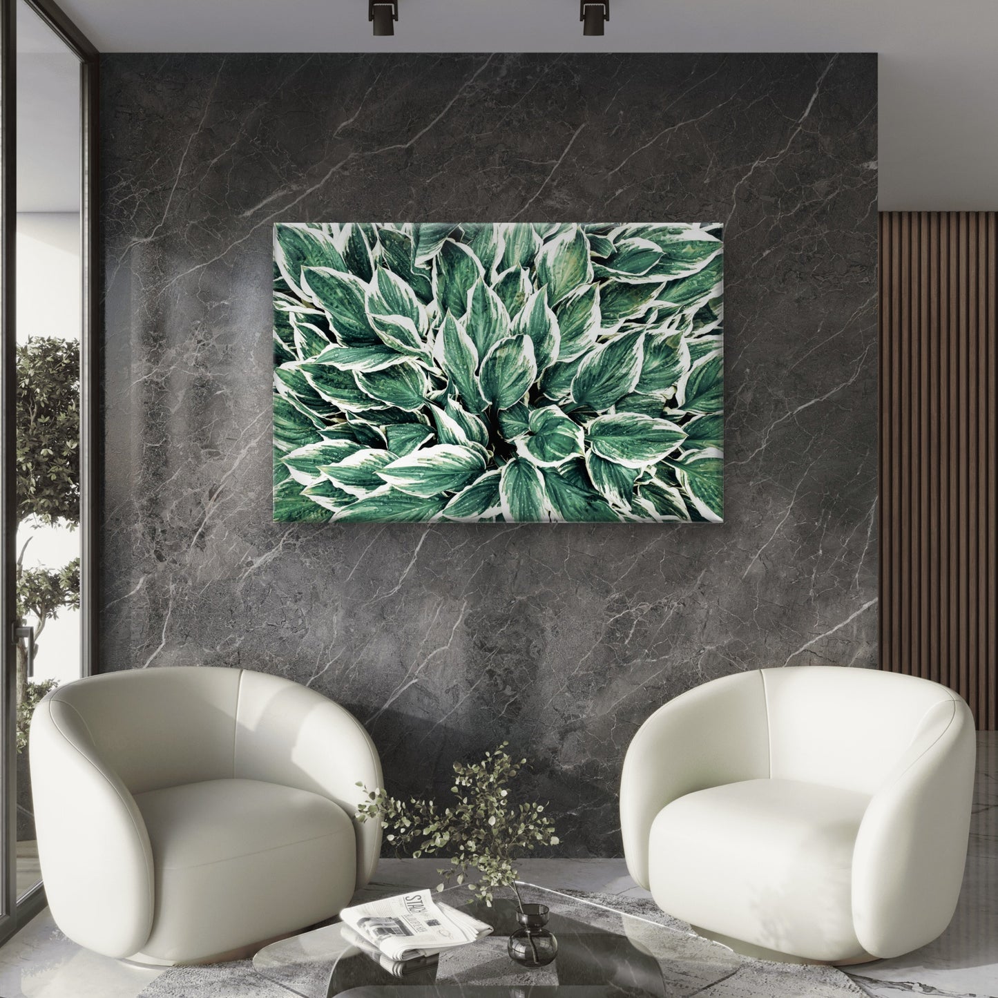 Variegated Hosta Leaves Green Botanical Foliage Pattern Wall Art Decor 100% Australian Made