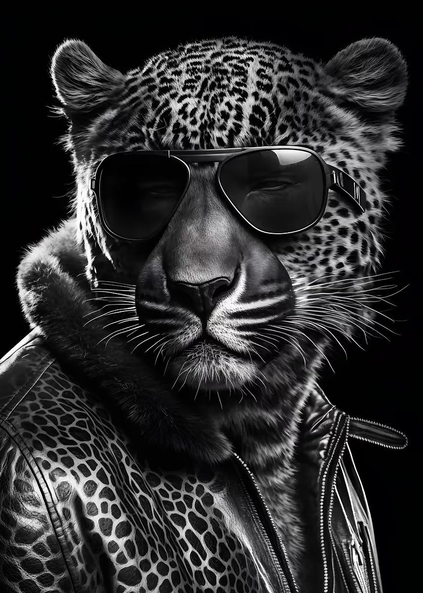 Black and White Leopard Biker Jacket Fashion Home Decor Premium Quality Poster Print Choose Your Sizes - Bella Home Decor