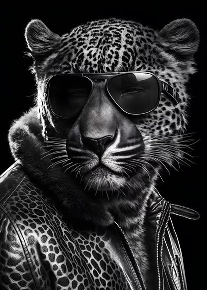 Black and White Leopard Biker Jacket Fashion Home Decor Premium Quality Poster Print Choose Your Sizes - Bella Home Decor
