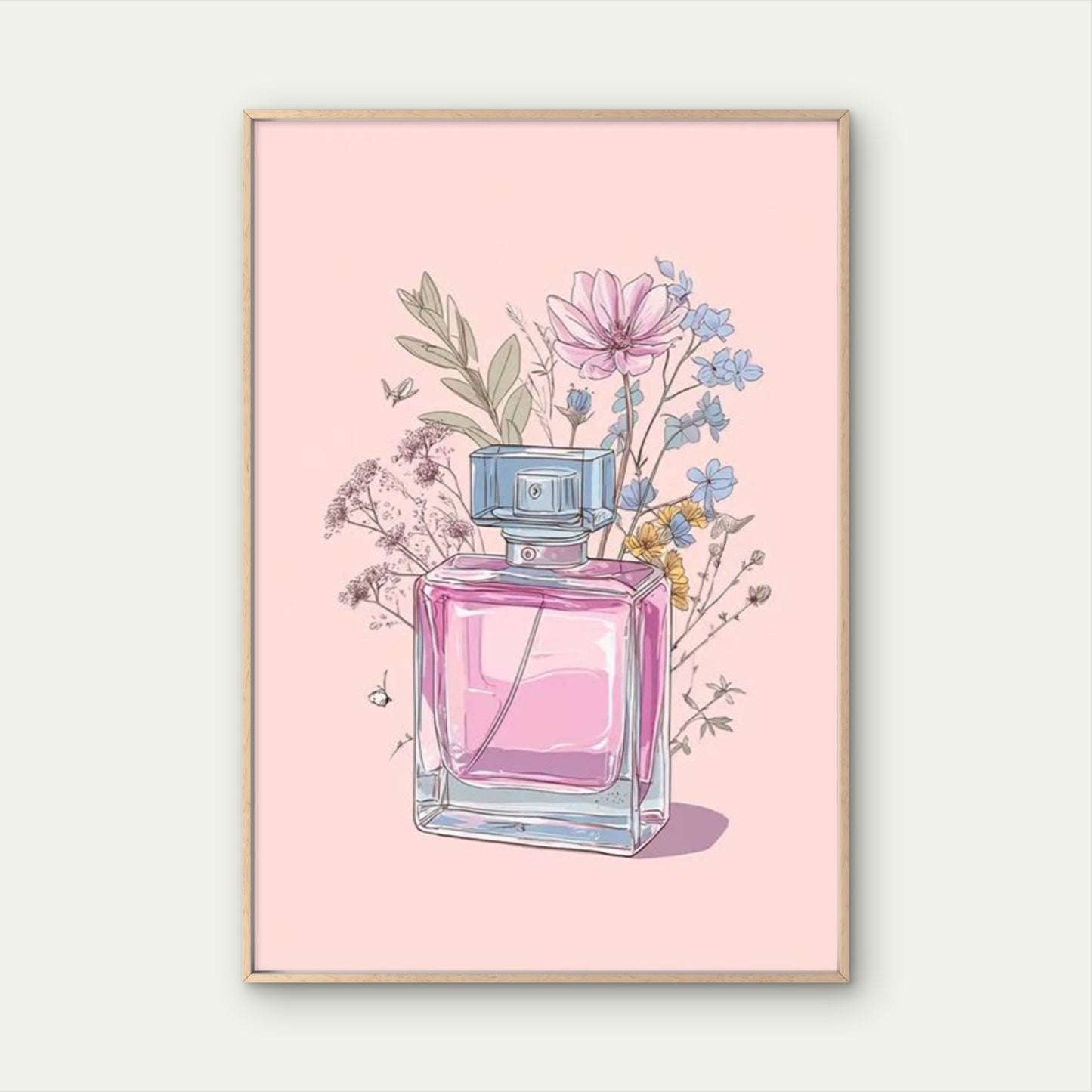Manga-Style Perfume Light Pink Botanical Bottle Fashion Home Decor Premium Quality Poster Print Choose Your Sizes - Bella Home Decor