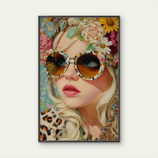 Blonde Woman with Floral Crown and Fashion Glasses Fashion Home Decor Premium Quality Poster Print Choose Your Sizes