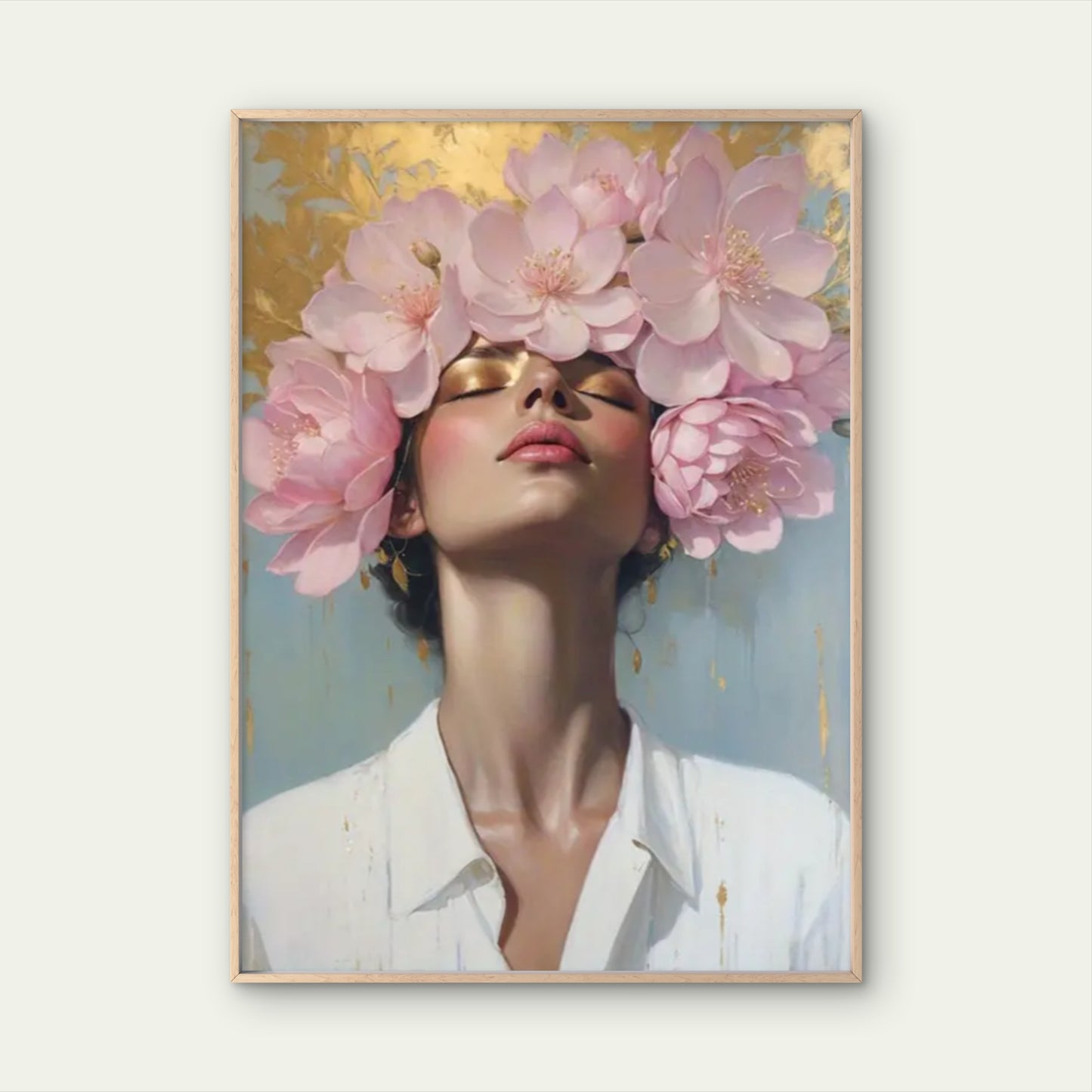 Woman with Pink Flower Crown Golden Accents Fashion Home Decor Premium Quality Poster Print Choose Your Sizes
