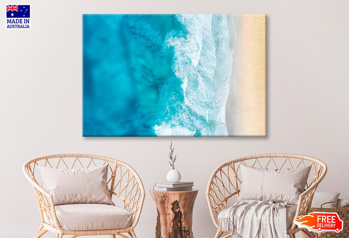 Beach And Waves from Top View Wall Art Decor 100% Australian Made - Bella Home Decor