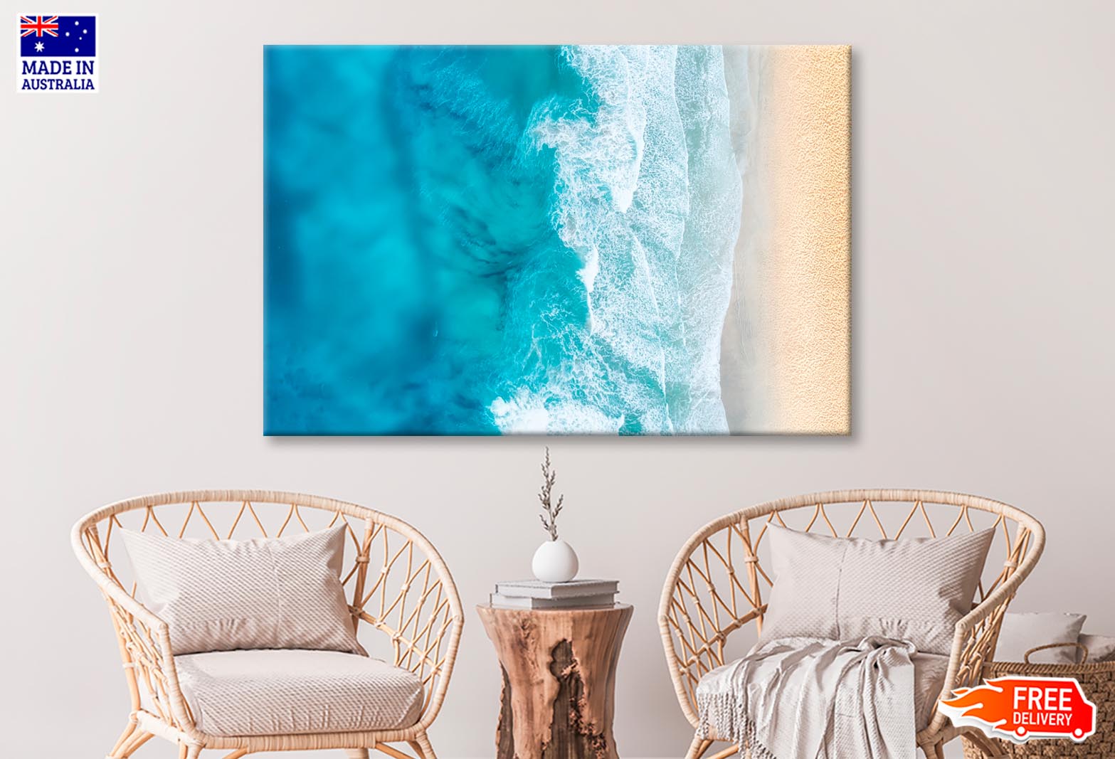 Beach And Waves from Top View Wall Art Decor 100% Australian Made - Bella Home Decor