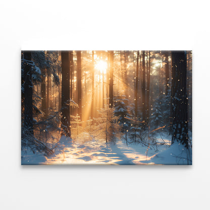 Snowy Forest with Trees through Sunlight Print 100% Australian Made - Bella Home Decor
