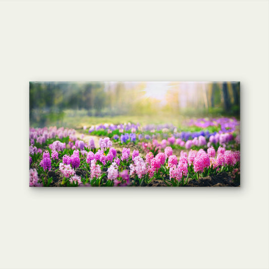 Purple Hyacinth Spring Garden Wall Art Canvas Office Home Room Framed 120x60cm