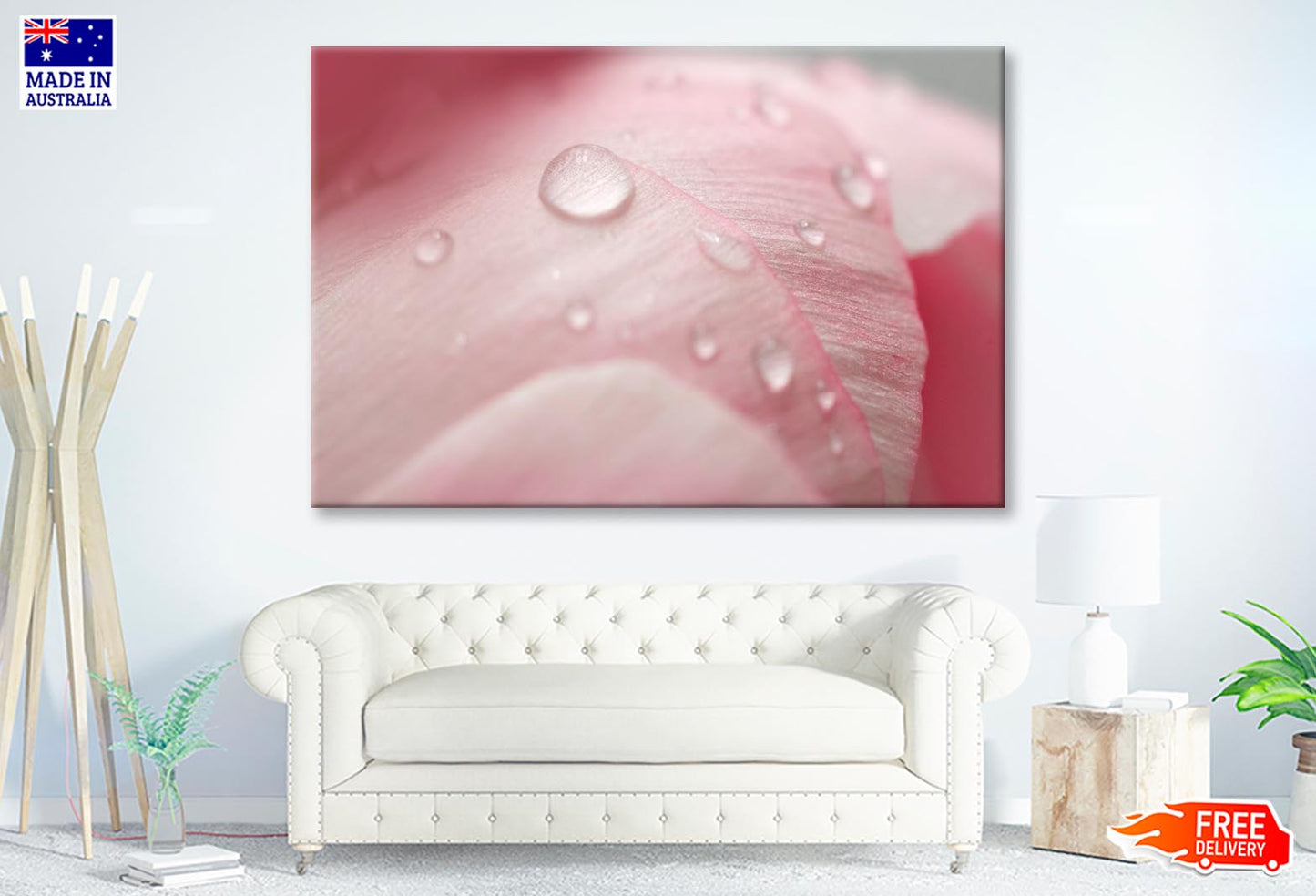 Pink Flower With Water Drops Wall Art Decor 100% Australian Made